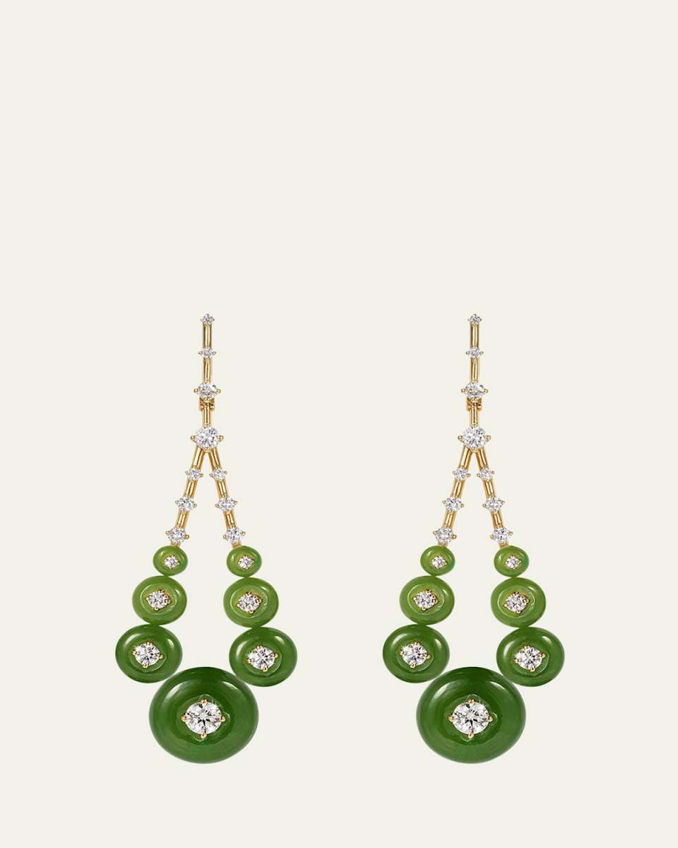 18K Yellow Gold Gravity Medium Earrings with Diamonds and Jade